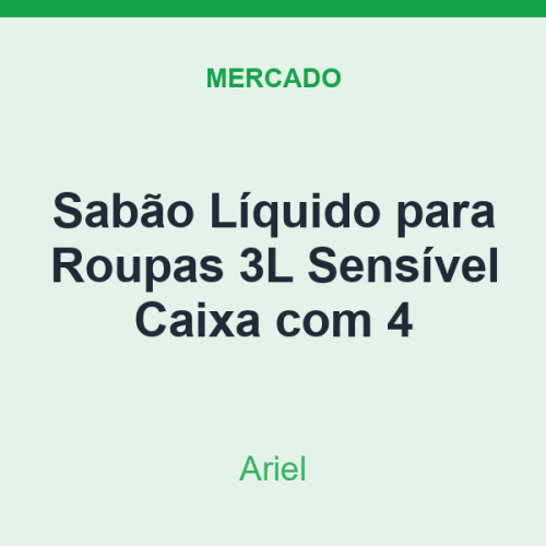 Sabão Líquido para Roupas 3L Ariel Sensível Caixa com 4