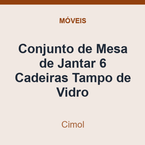 Conjunto de Mesa de Jantar Cimol 6 Cadeiras Tampo de Vidro