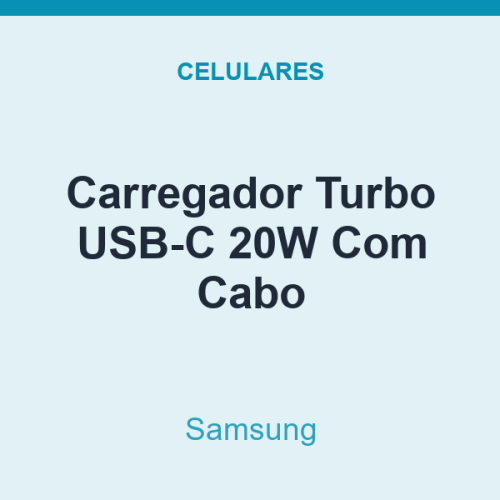 Carregador Turbo USB-C Samsung 20W Com Cabo